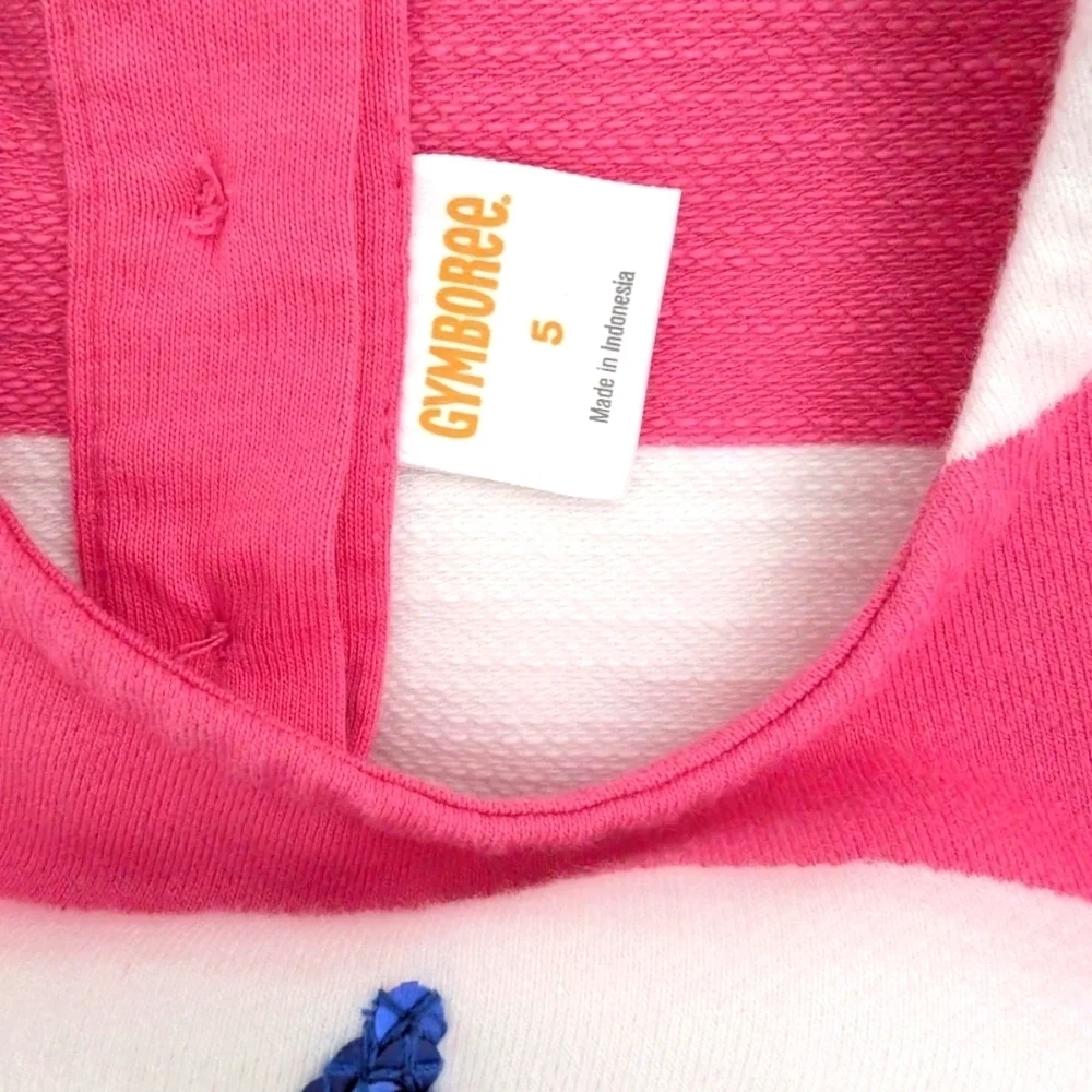 Gymboree Pink and White Striped Top with Blue Detail Casual Cotton Size 5T
